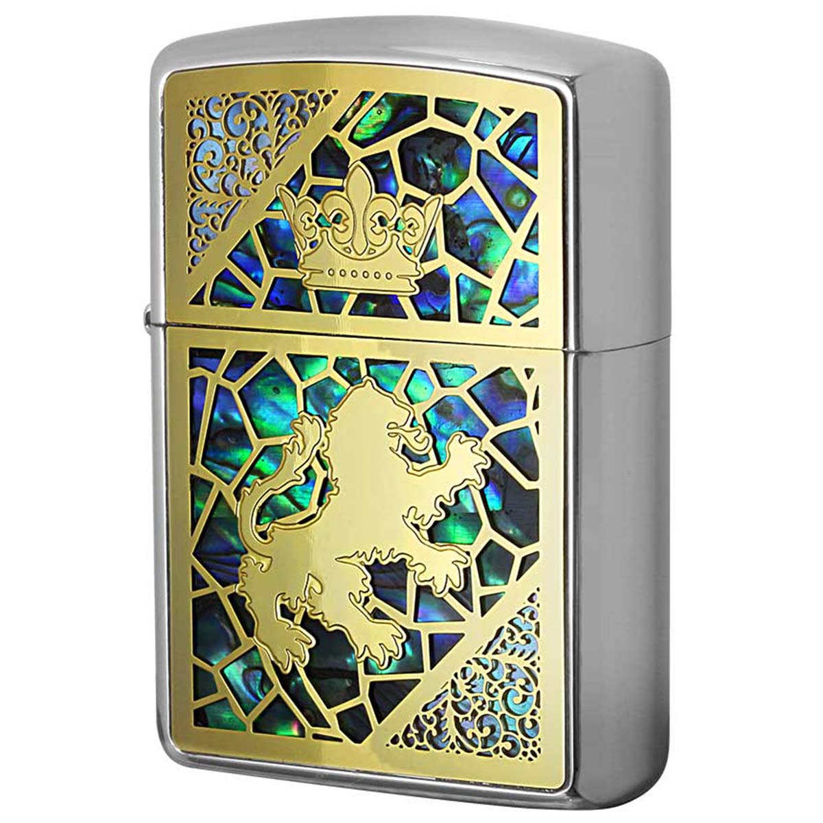 Zippo ジッポー アーマー シェル 貝 インレイ 象嵌 クラウン コンビシェル ホワイトニッケル ゴールドメタル Combi Shell  C GF クラウン