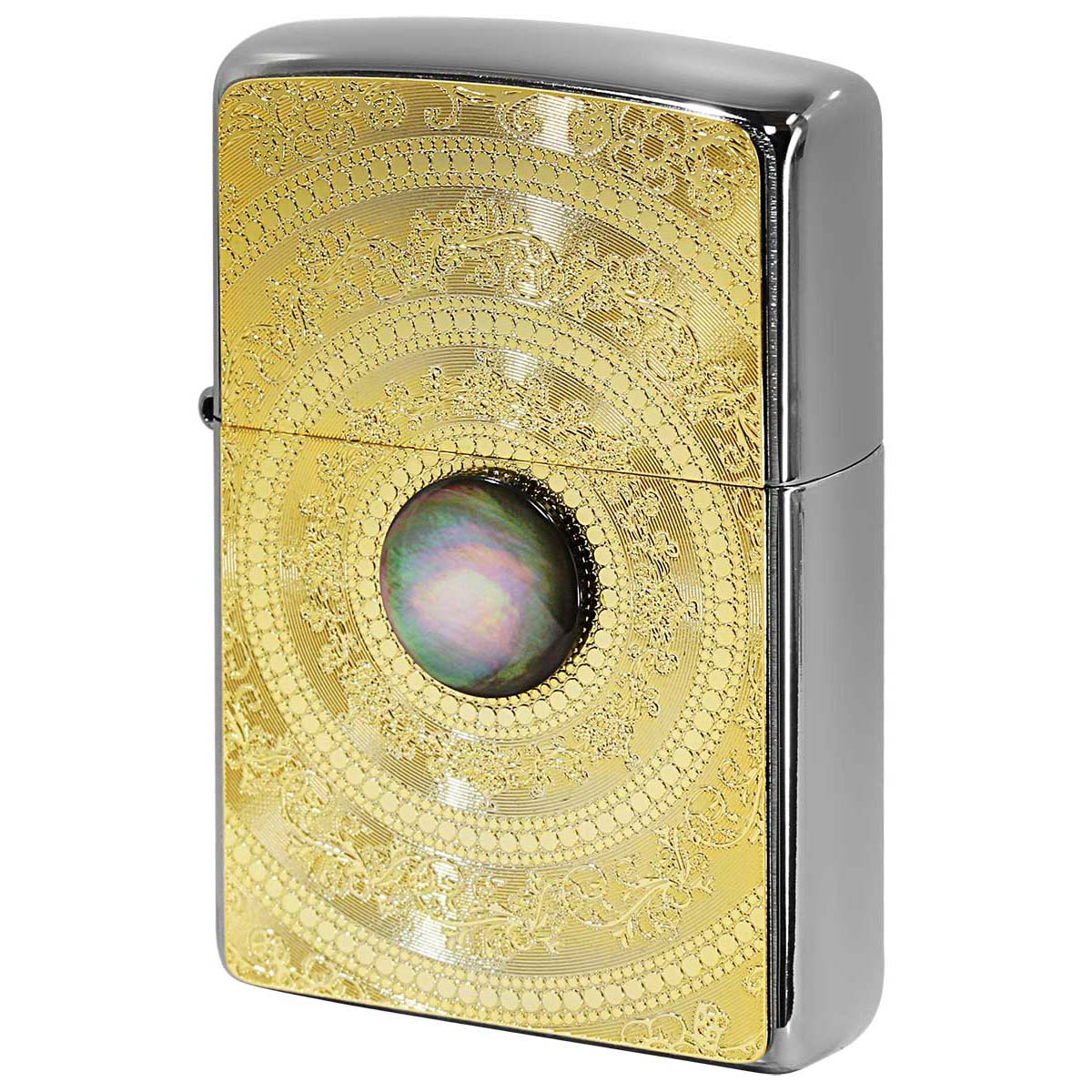 Zippo ジッポー 黒蝶貝 パール Mother of Pearl ＃200 ゴールドプレート ニッケルメッキ 2MP-MoP BK GP メール便可