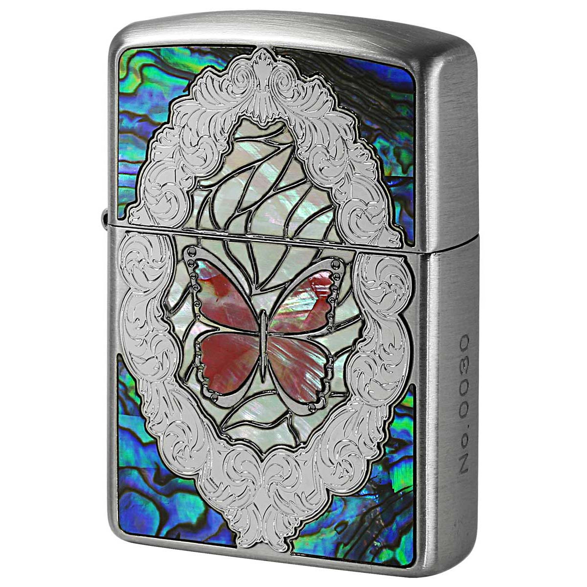 Zippo ジッポー アーマー シェル 蝶々 バタフライ レッド ARMOR Butterfly and Rose Antique Nickel シリアル番号 RD