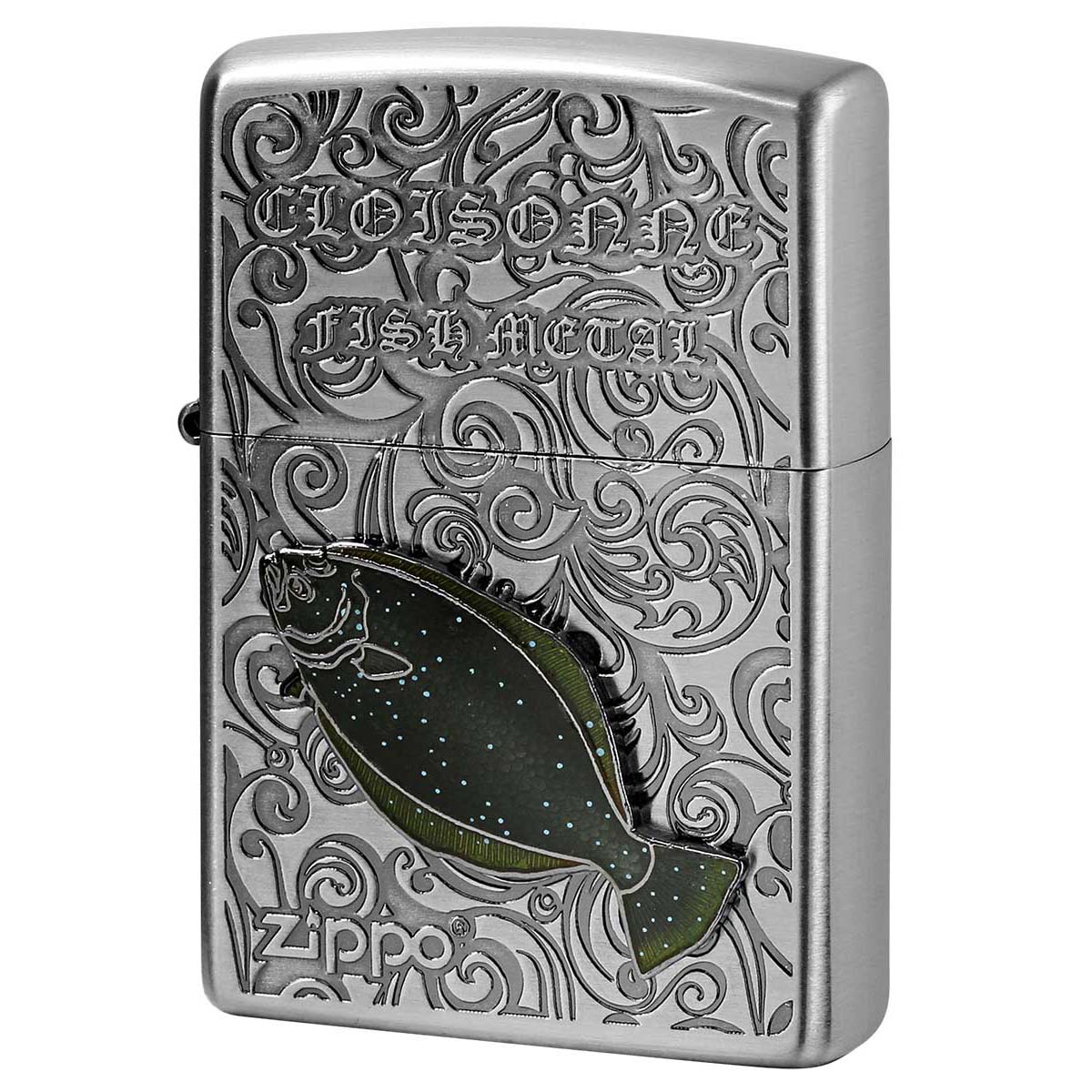 Zippo ジッポー 鮃 ヒラメ ヴィンテージ 七宝メタル 海水魚 Vintage Cloisonne fish metal Salt Water Fish AN-ヒラメ