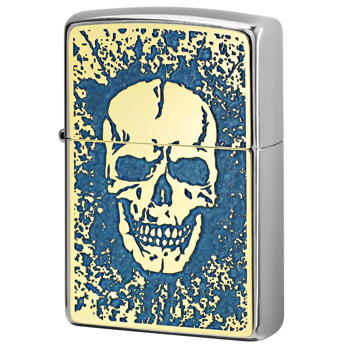 Zippo ジッポー スカル ドクロ 骸骨 Skull ブルー ＃200 ゴールドプレート 両面加工 ニッケルメッキ 2MPP-Skull BL GP