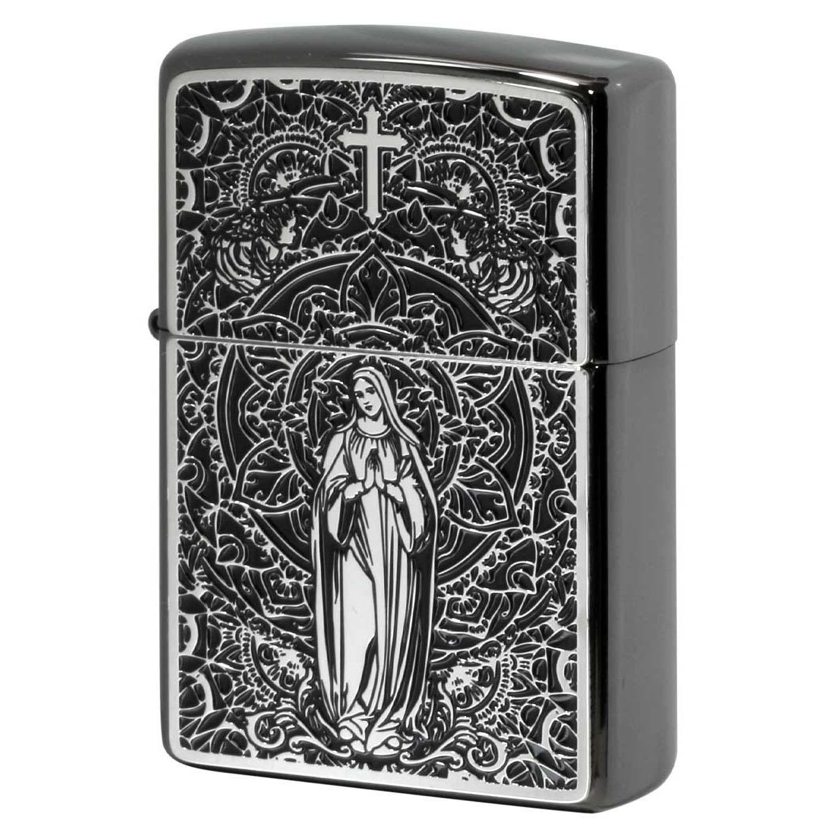 Zippo ジッポー マリア ブラックメタル ペイントプレート ネオブラック シルバー Black Metal Paint Plate Neo Black BM SV メール便可