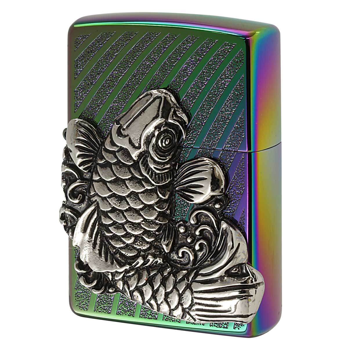 Zippo ジッポー 鯉 龍 ドラゴン 登竜門 レインボー ニッケルメタル貼り チタンコーティング TC-R Ni