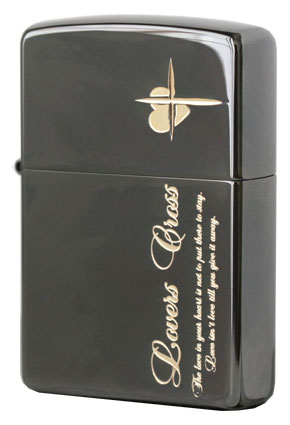 Zippo ジッポー ラバーズ・クロス　メッセージSIDE ブラック＆金ミラー メール便可