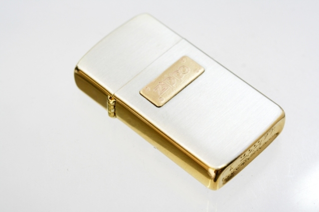Zippo ジッポー 絶版・2000年製造 銀サテーナ＆ゴールド スリム ＃7000SG メール便可