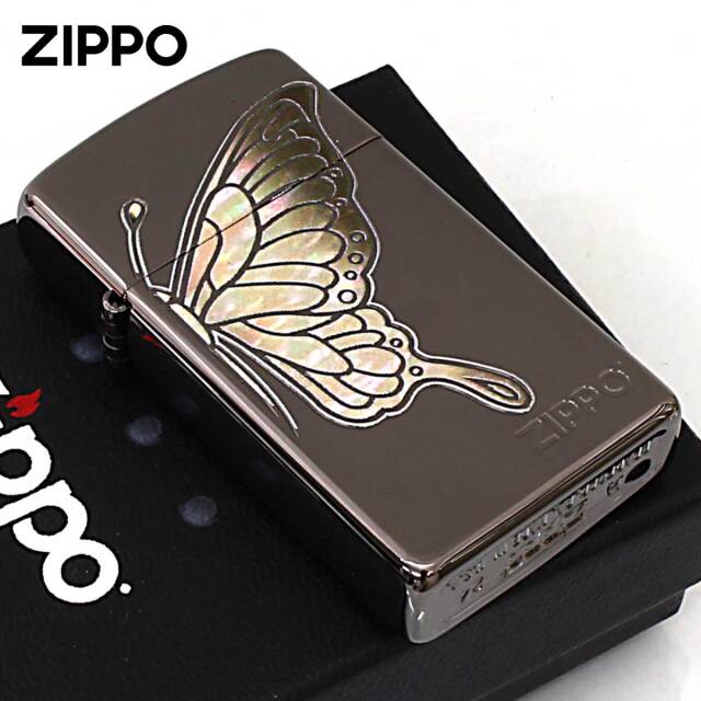 タイムセール　ポケットクリッター　蝶々 Zippo ジッポー スリム 蝶々 バタフライ シェル風プリント ホワイト