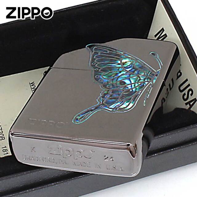 【未開封・送料無料】キティ 2003年 羽 蓄光 バタフライ 蝶々 ブルー Zippo ジッポー 蝶々 バタフライ シェル風プリント ピンク 200BN