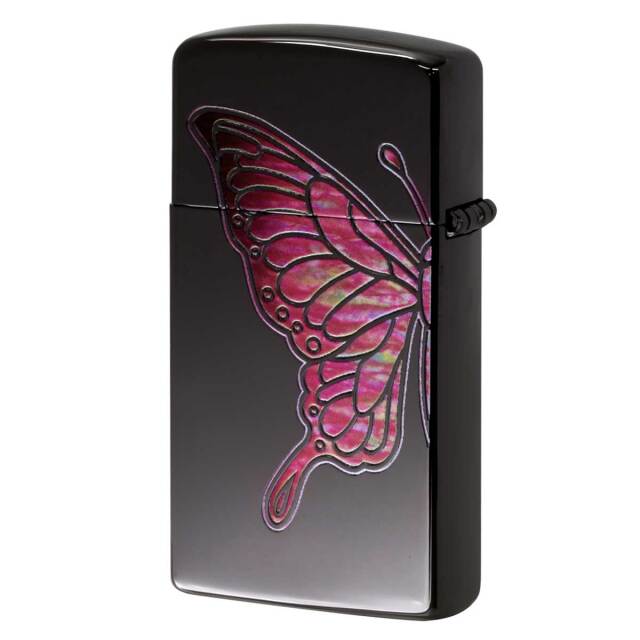 Zippo ジッポー スリム 蝶々 バタフライ シェル風プリント ピンク
