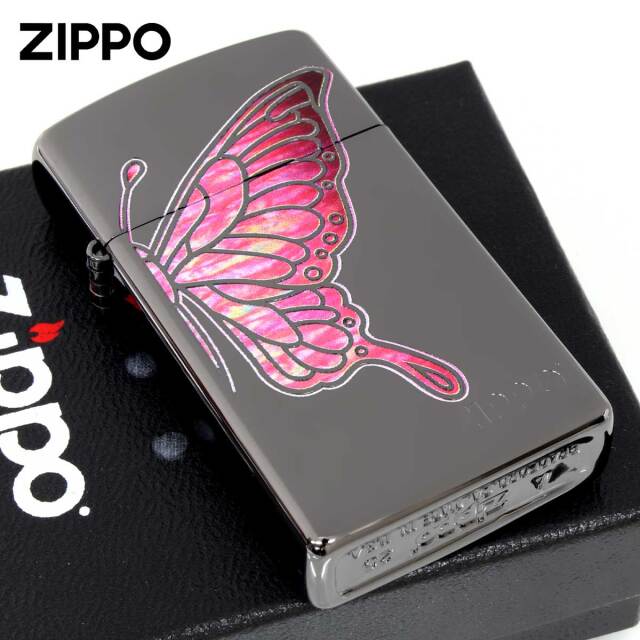 Zippo ジッポー スリム 蝶々 バタフライ シェル風プリント ピンク
