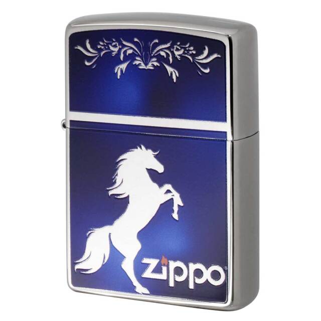 Zippo ジッポー #200 馬 ホースデザイン シルエット ブルー TiSV_HOSE-MBL