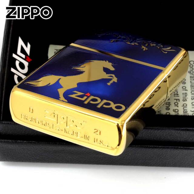 Zippo ジッポー #200 馬 ホースデザイン シルエット 金チタン ブルー