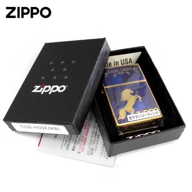 Zippo ジッポー #200 馬 ホースデザイン シルエット 金チタン ブルー