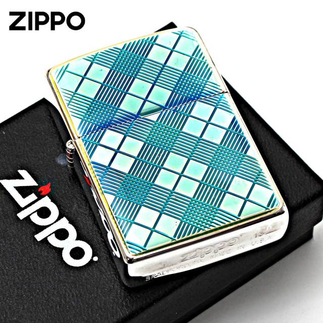 Zippo ジッポー ダイヤモンドカット アーガイル柄彫刻 エポ盛りクリア