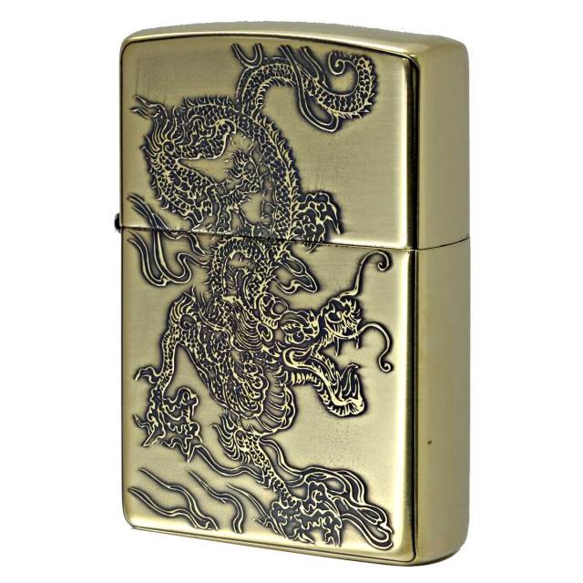 Zippo ジッポー ドラゴン 龍 青海波 和柄 両面加工 ブラス Japanese pattern Dragon 2BS-WDR2 メール便可
