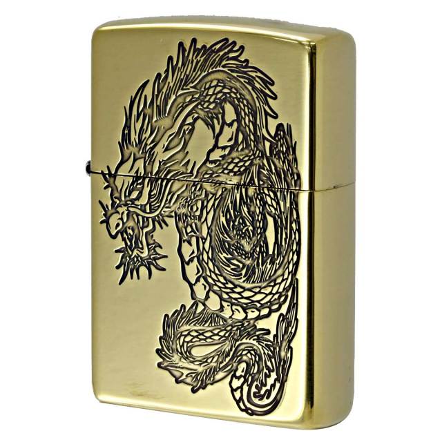 Zippo ジッポー ドラゴン 龍 青海波 和柄 両面加工 ブラス Japanese pattern Dragon 2BS-WDR3 メール便可