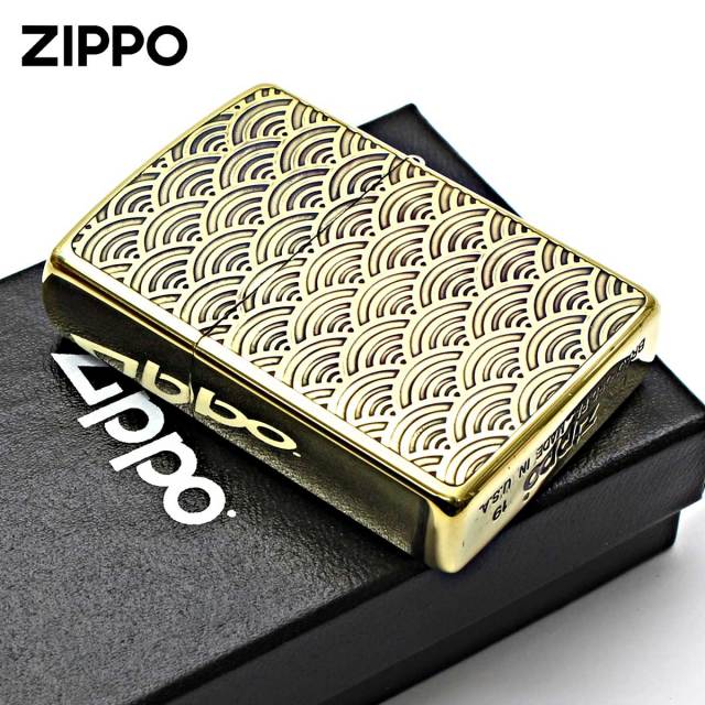 Zippo ジッポー ドラゴン 龍 青海波 和柄 両面加工 ブラス Japanese