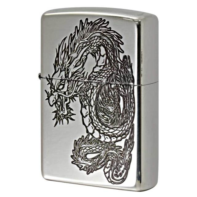 Zippo ジッポー ドラゴン 龍 青海波 和柄 両面加工 シルバー Japanese pattern Dragon 2SV-WDR3 メール便可