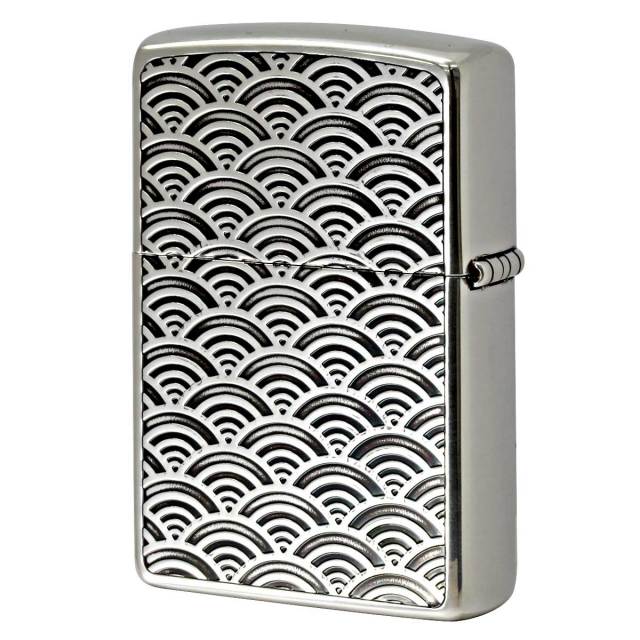 Zippo ジッポー ドラゴン 龍 青海波 和柄 両面加工 シルバー Japanese