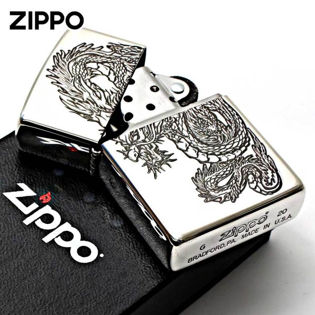 Zippo ジッポー ドラゴン 龍 青海波 和柄 両面加工 シルバー