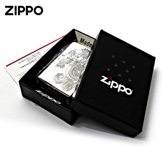Zippo ジッポー ドラゴン 龍 青海波 和柄 両面加工 シルバー