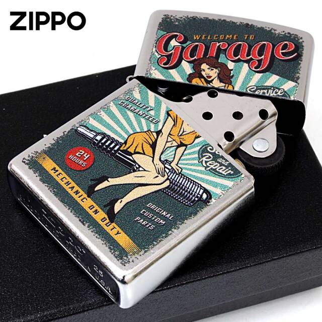 【新品・未使用】英国製 エッチングアート ヴィンテージ ホイルアート 山道 Zippo ジッポー Garage Woman オールドポスター風 セクシー ガール