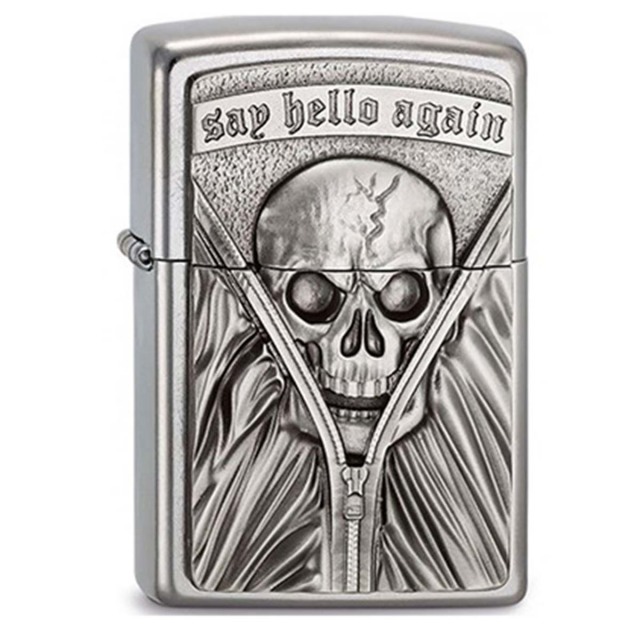 ヨーロッパ直輸入Zippo ジッポー スカル ドクロ 骸骨 ジッパー Say Hello Again エンブレム貼り 2003548 メール便可