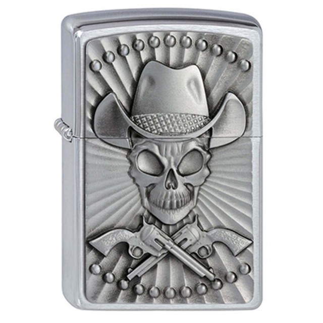 ヨーロッパ直輸入Zippo ジッポー カウボーイ スカル ドクロ 骸骨 Cowboy Skull エンブレム貼り 2001982 メール便可