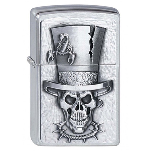 ヨーロッパ直輸入Zippo ジッポー スカル ドクロ 骸骨 ハット 帽子 Skull Top Hat エンブレム貼り 2001666
