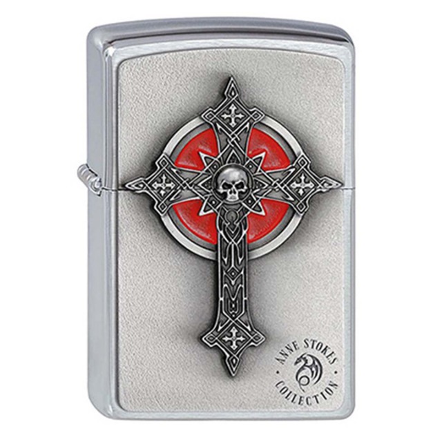 ヨーロッパ直輸入Zippo ジッポー アン ストークス ゴシッククロス 十字架 スカル ドクロ 骸骨 Gothic Cross Anne Stokes エンブレム貼り 1300080 メール便可