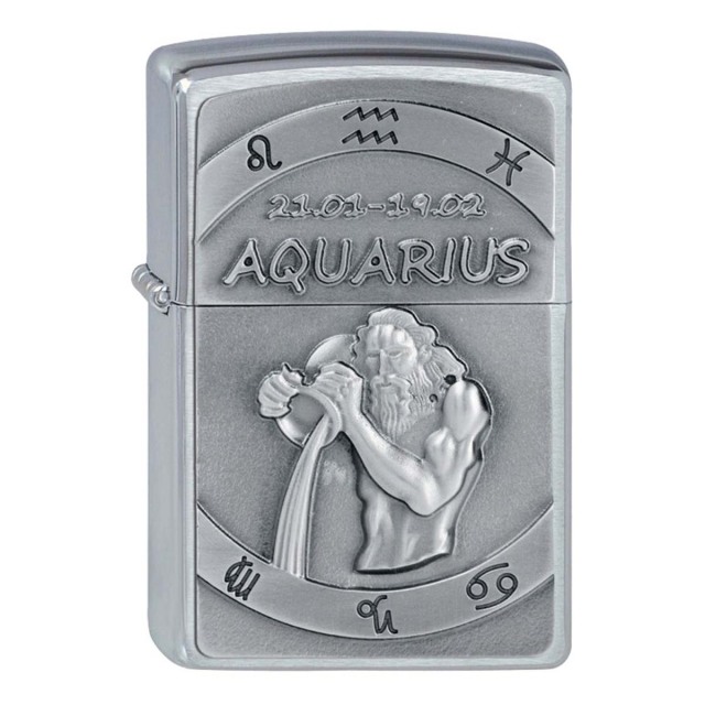 ヨーロッパ直輸入Zippo ジッポー 星座 アクエリアス 水瓶座 Zodiac Aquarius エンブレム貼り 2002070 メール便可