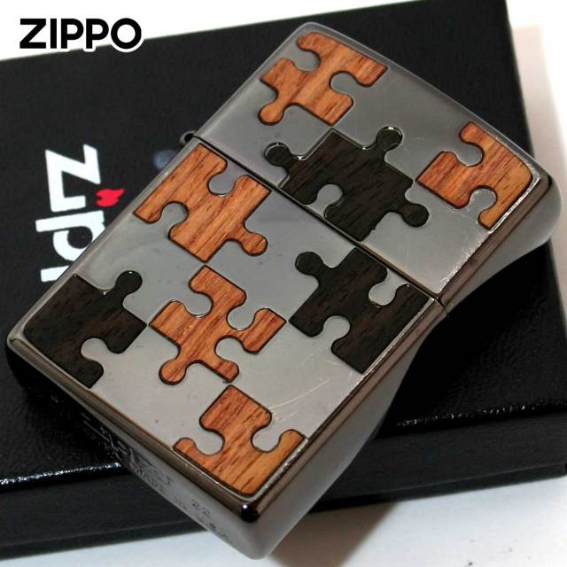 Zippo ジッポー ウッドパズル 木 インレイ 象嵌 両面加工 ブラック BK