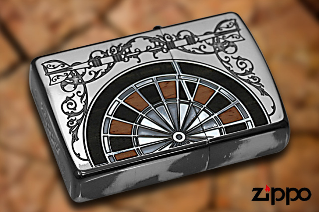 Zippo ジッポー ダーツ アンテーク 木 ウッド インレイ 象嵌 両面加工