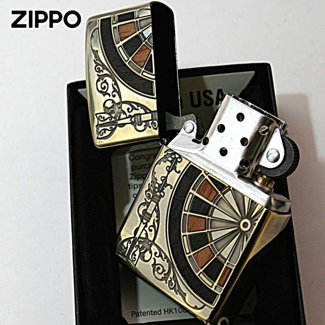 Zippo ジッポー ダーツ アンテーク 木 ウッド インレイ 象嵌 両面加工