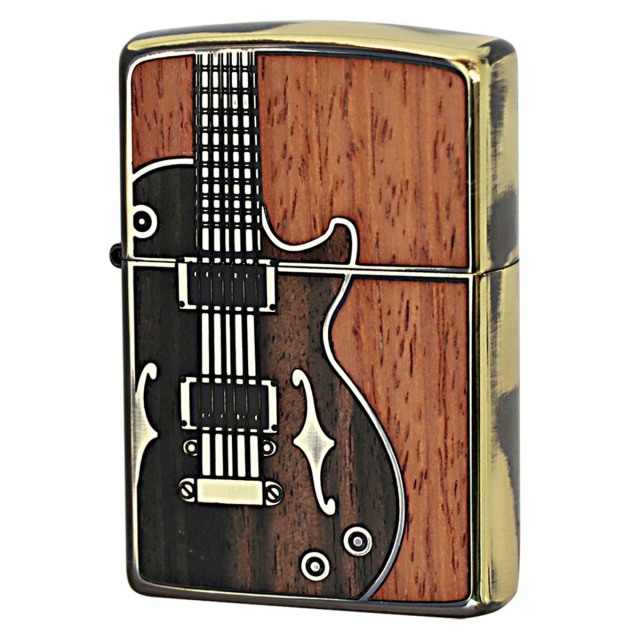 Zippo ジッポー ギター アンテーク 木 ウッド インレイ 象嵌 両面加工 ブラス BS 1201S443 メール便可