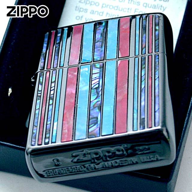 Zippo ジッポー シェル 貝 インレイ 象嵌 ストライプ ブラック