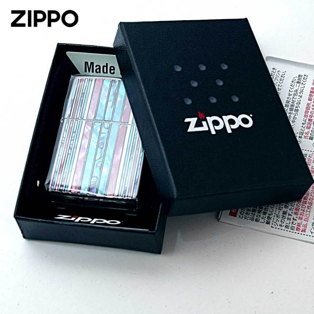 Zippo ジッポー シェル 貝 インレイ 象嵌 ストライプ ブラック SHELL STRIPE BK 1201S832｜Zippo 専門店フラミンゴ：本店