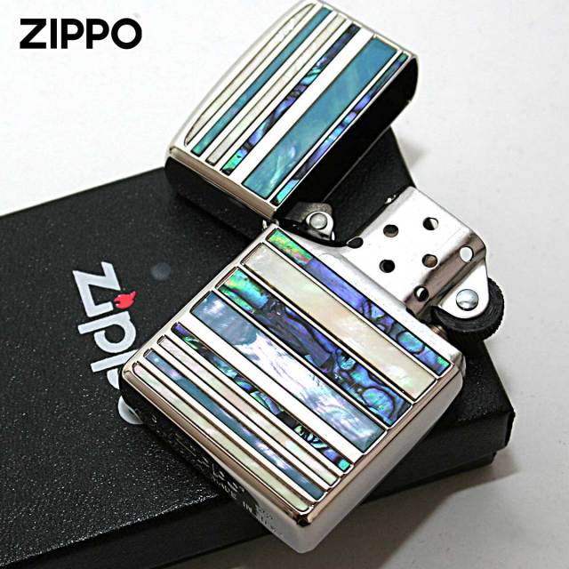 Zippo ジッポー シェル 貝 インレイ 象嵌 ボーダー シルバー