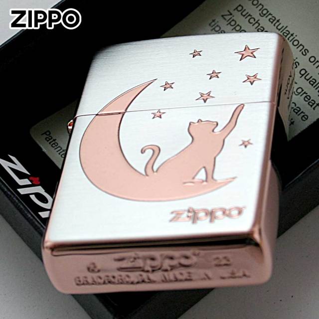Zippo ジッポー 月 ネコ シルエット 月と猫 シルバー SV