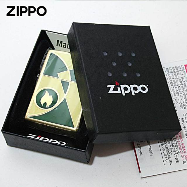Zippo ジッポー 炎 アイコンフレーム モザイク ブラス グリーン