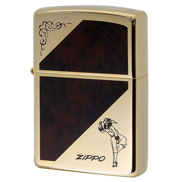 Zippo ジッポー ウインディ ガール マーブル 大理石調 アラベスク 唐草 ゴールド ブラウン ゴールドタンク 1201S813 メール便可