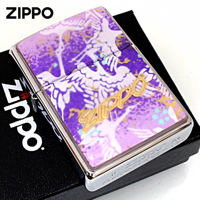 Zippo ジッポー 友禅和紙 伝統 和柄 ジッポ ロゴ 鶴 紫 1201S912