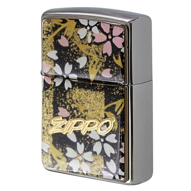 Zippo ジッポー 友禅和紙 伝統 和柄 ジッポ ロゴ 桜 黒 1201S916 メール便可