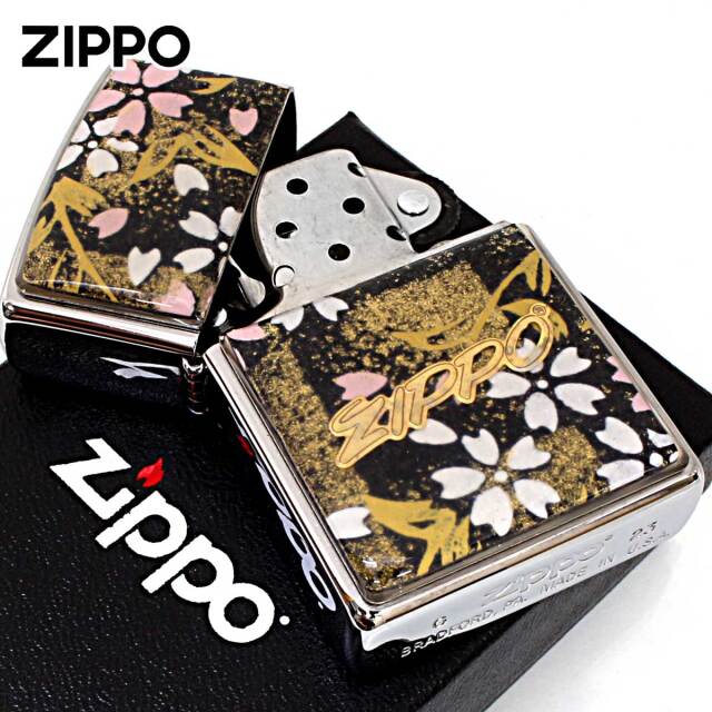 Zippo ジッポー 友禅和紙 伝統 和柄 ジッポ ロゴ 桜 黒 1201S916
