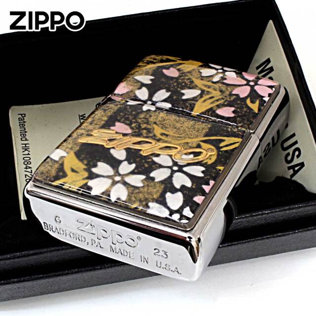 Zippo ジッポー 友禅和紙 伝統 和柄 ジッポ ロゴ 桜 黒 1201S916