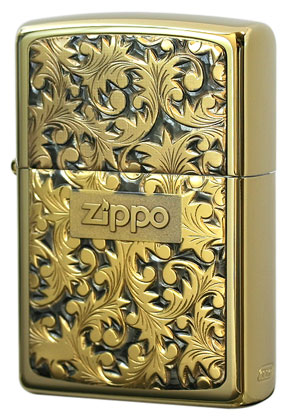 Zippo ジッポー 純銀プレート「唐草」 金チタン#K-2