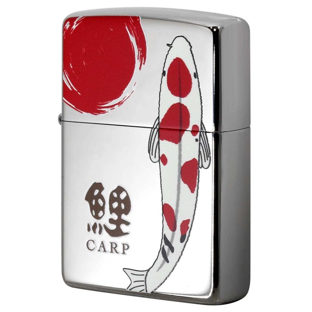 Zippo ジッポー 鯉 カープ 日輪 錦鯉 UV ink Painted ホワイトニッケル WhNi メール便可