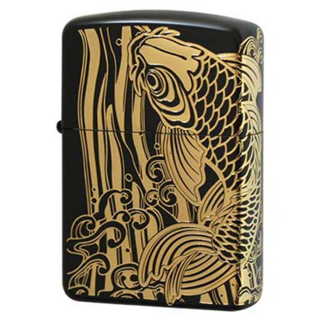 Zippo ジッポー アーマー 鯉 カープ 昇鯉 ブラックマット 金差し ARMOR Black Matte Gold Plate Inlay BM-G