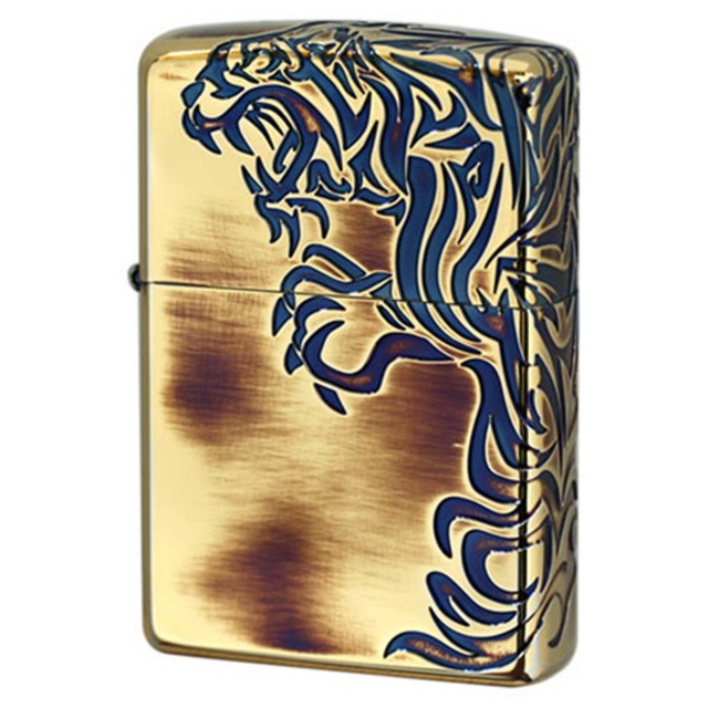 Zippo ジッポー タイガー 虎 アンテーク ブラス 3面連続加工 ストリーム タイガー ゴールドタンク Stream Tiger A メール便可
