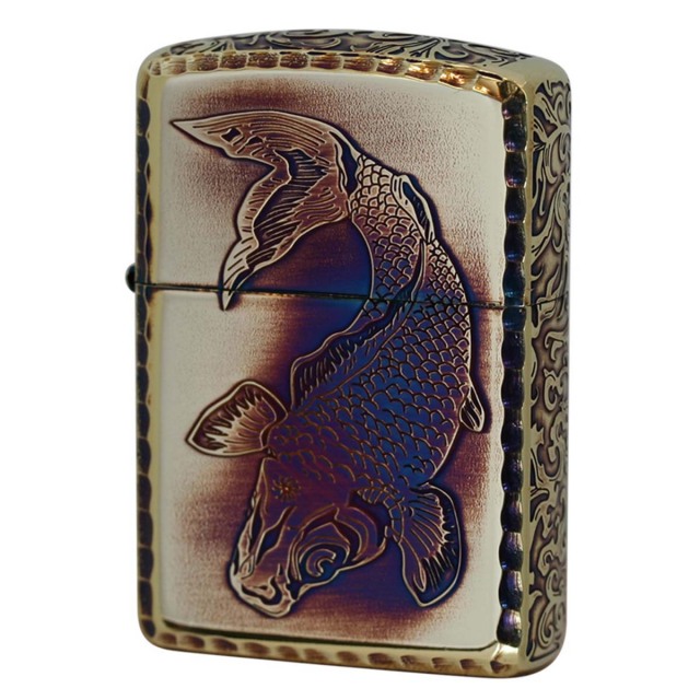 Zippo ジッポー アーマー 鯉 カープ 唐草 アラベスク ARMOR 5面デザイン ブラスいぶし ゴールドタンク 鯉