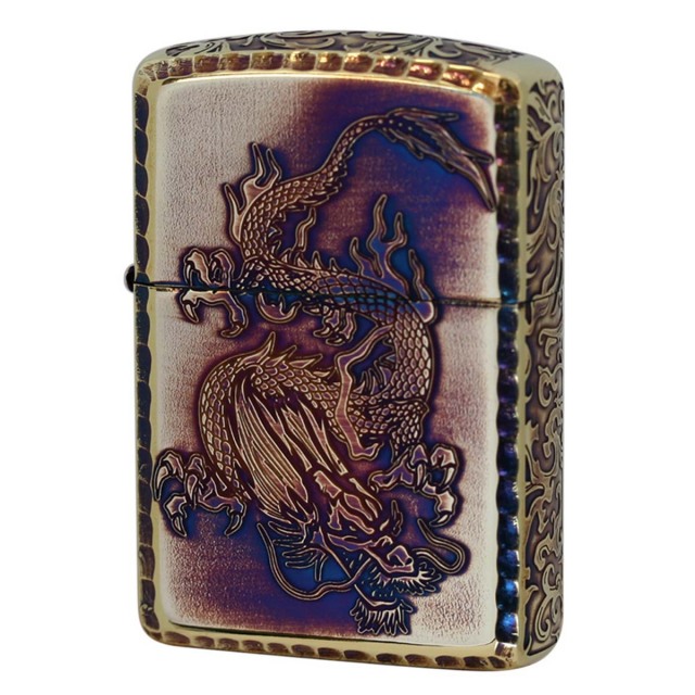 Zippo ジッポー アーマー 龍 ドラゴン 唐草 アラベスク ARMOR 5面デザイン ブラスいぶし ゴールドタンク 龍